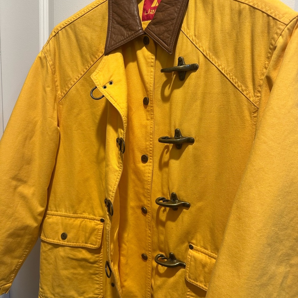 Source Unknown Yellow Field Jacket With Brown Col… - image 3